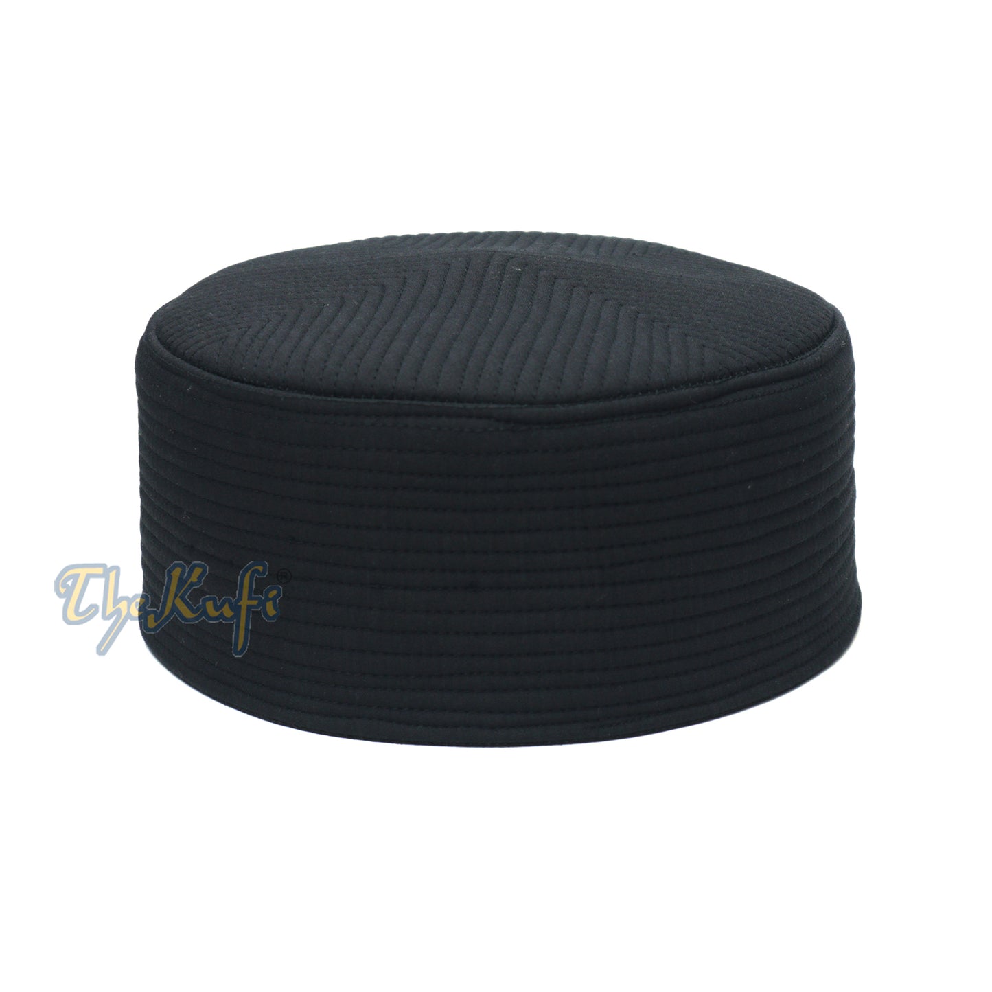 Black Semi-rigid Kufi Cap Padded Round-top Straight-stitch Prayer Hat