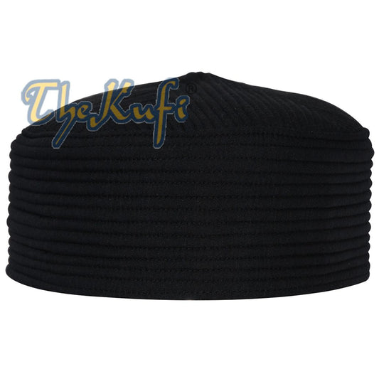 Black Kufi Cap Padded Rounded-top Straight-stitch Design Islamic Wardrobe Prayer Hat