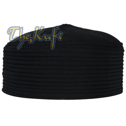 Black Kufi Cap Padded Rounded-Top Straight-Stitch Design Islamic Wardrobe Prayer Hat