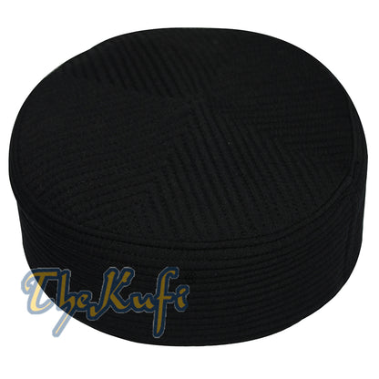 Black Kufi Cap Padded Rounded-Top Straight-Stitch Design Islamic Wardrobe Prayer Hat