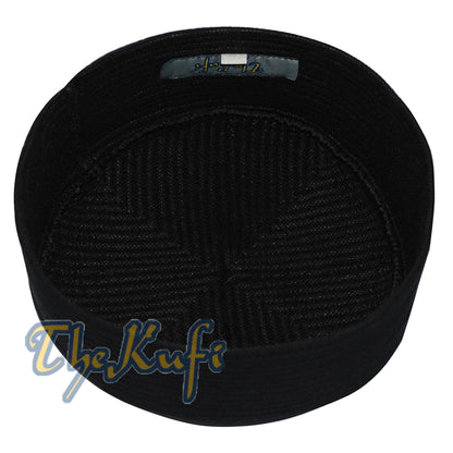 Black Kufi Cap Padded Rounded-Top Straight-Stitch Design Islamic Wardrobe Prayer Hat