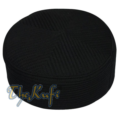 Black Kufi Cap Padded Rounded-Top Straight-Stitch Design Islamic Wardrobe Prayer Hat