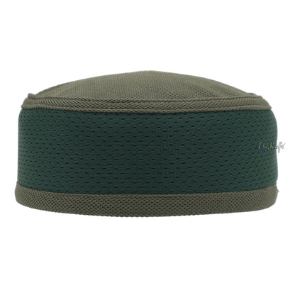 Army Green And Dark Green Madun Vented Top Pliable Two-Color Round Kufi Hat