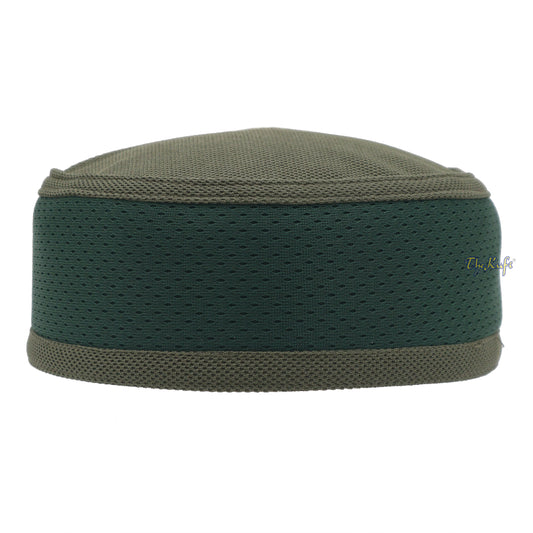 Army Green And Dark Green Madun Vented Top Pliable Two-Color Round Kufi Hat