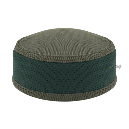 Army Green And Dark Green Madun Vented Top Pliable Two-Color Round Kufi Hat