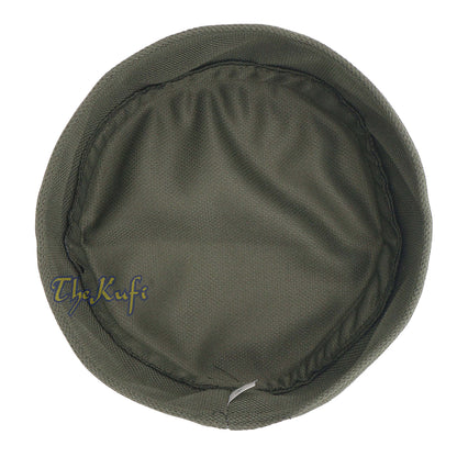 Army Green And Dark Green Madun Vented Top Pliable Two-Color Round Kufi Hat