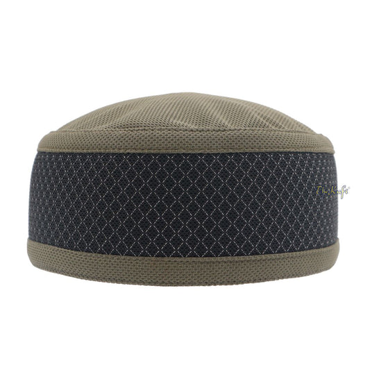 Army Green and Black Madun Vented Top Pliable Two-color Round Kufi Hat