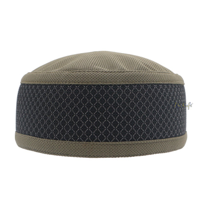 Army Green And Black Madun Vented Top Pliable Two-Color Round Kufi Hat