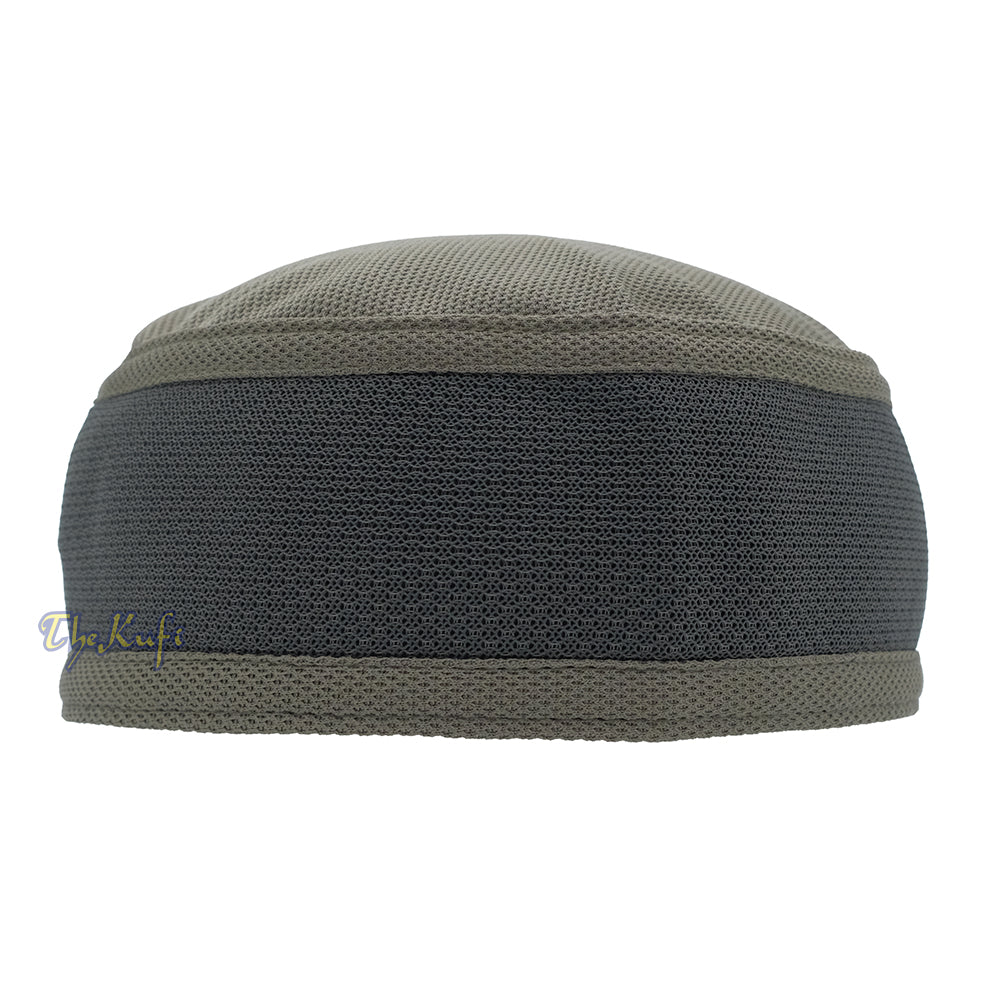 Army Green with Gray Madun Vented Top Pliable Two-Color Round Kufi Hat