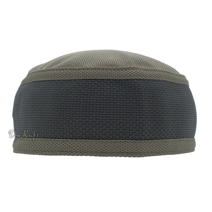 Army Green with Gray Madun Vented Top Pliable Two-Color Round Kufi Hat