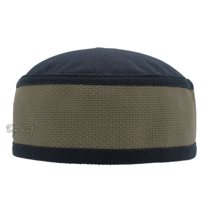 Black with Khaki Madun Vented Top Pliable Two-Color Round Kufi Hat