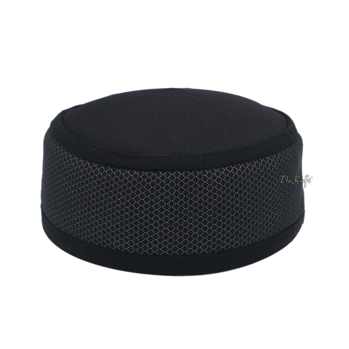 Black and Silver Madun Vented Top Pliable Two-Color Round Kufi Hat