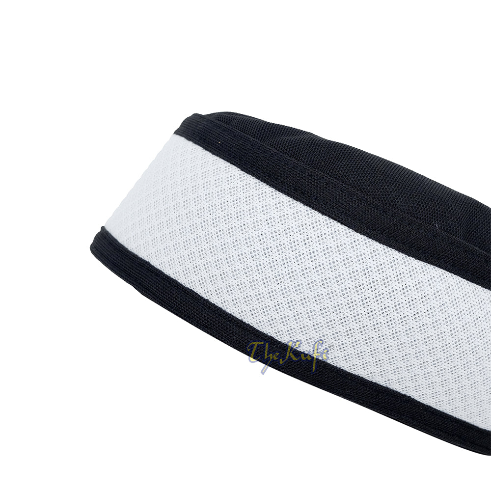 Black with White Madun Vented Top Pliable Two-Color Round Kufi Hat