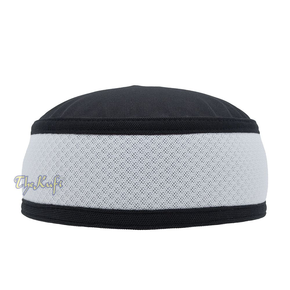 Black with White Madun Vented Top Pliable Two-Color Round Kufi Hat