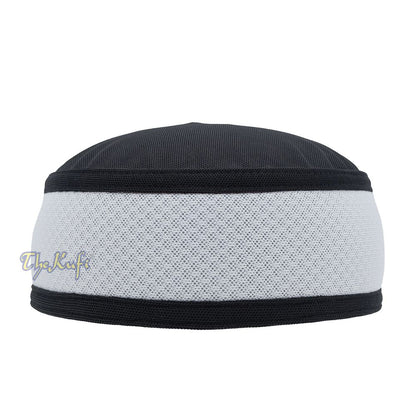 Black with White Madun Vented Top Pliable Two-Color Round Kufi Hat
