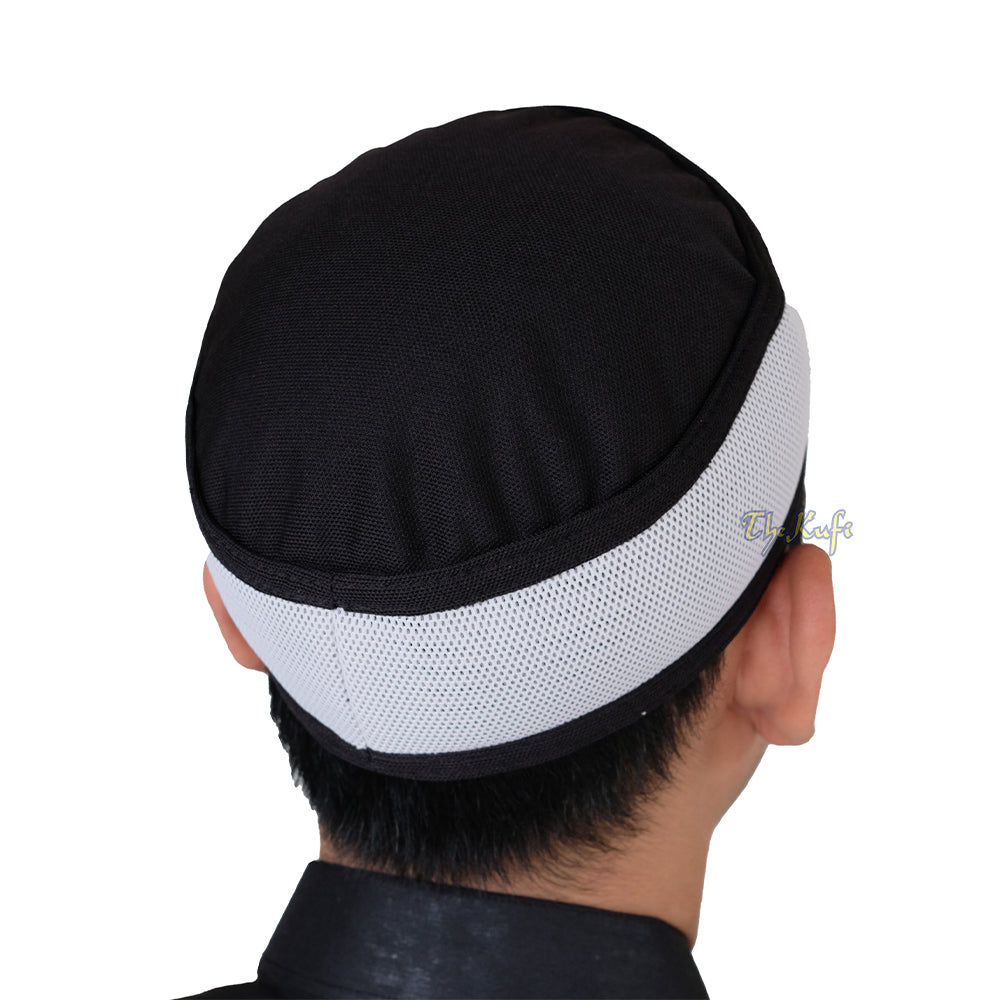 Topi Kufi Bulat Dua Warna Berlubang Atas Madun Hitam dan Abu-abu Muda yang Lentur