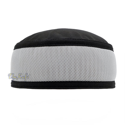 Black And Grey Madun Vented Top Pliable Two-Color Round Kufi Hat