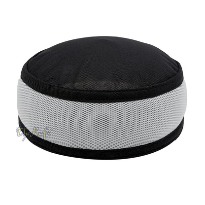 Black And Grey Madun Vented Top Pliable Two-Color Round Kufi Hat