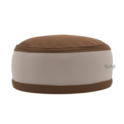Topi Kufi Bulat Dua Warna Madun Coklat dan Coklat Muda dengan Atasan Berventilasi yang Lentur
