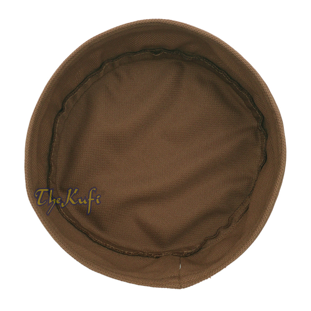 Topi Kufi Bulat Dua Warna Madun Coklat dan Coklat Muda dengan Atasan Berventilasi yang Lentur