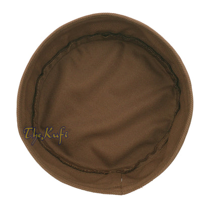 Topi Kufi Bulat Dua Warna Madun Coklat dan Coklat Muda dengan Atasan Berventilasi yang Lentur