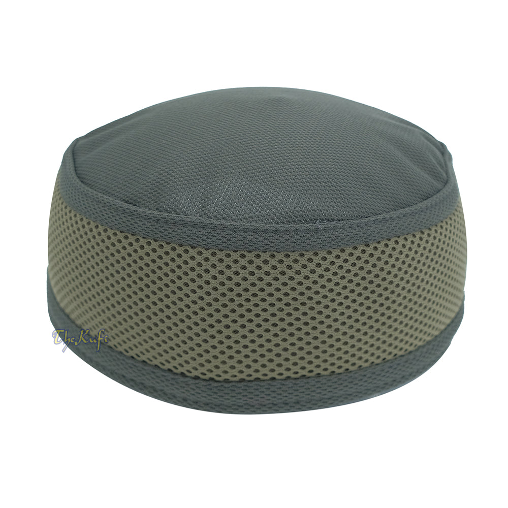 Dark Army Green and Army Green Madun Vented Top Pliable Two-Color Round Kufi Hat