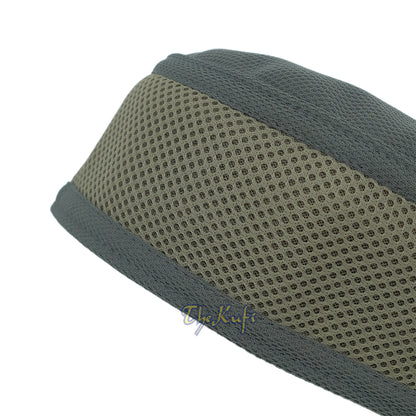 Dark Army Green and Army Green Madun Vented Top Pliable Two-Color Round Kufi Hat