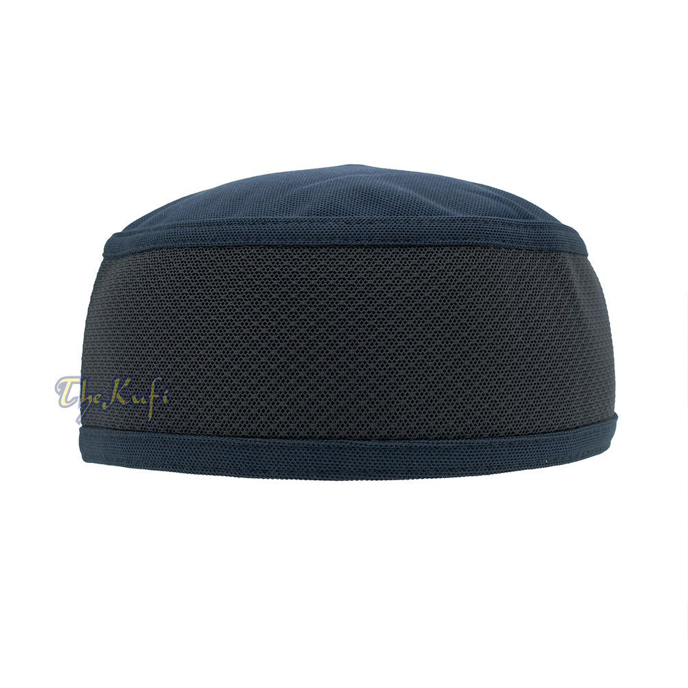 Dark Blue with Black Madun Vented Top Pliable Two-Color Round Kufi Hat