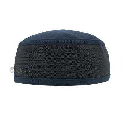 Dark Blue with Black Madun Vented Top Pliable Two-Color Round Kufi Hat