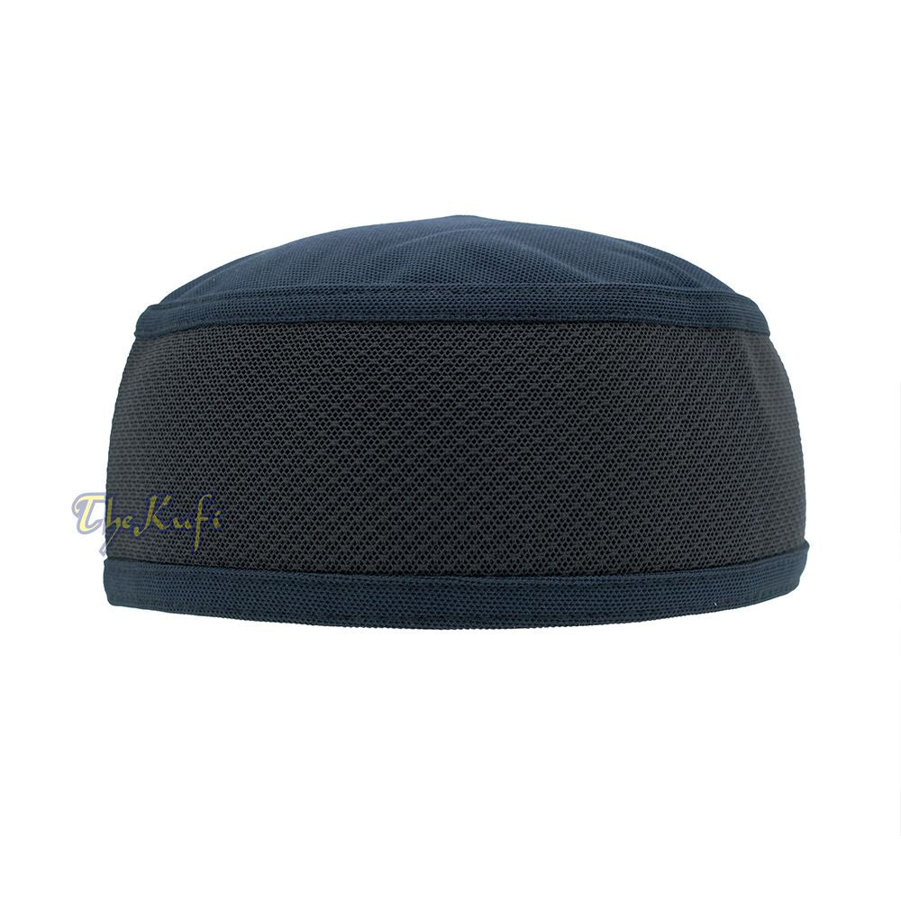 Dark Blue with Black Madun Vented Top Pliable Two-Color Round Kufi Hat