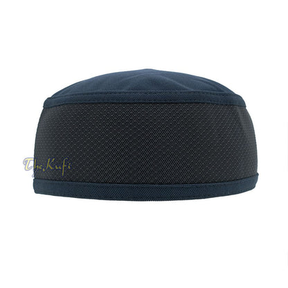 Dark Blue with Black Madun Vented Top Pliable Two-Color Round Kufi Hat