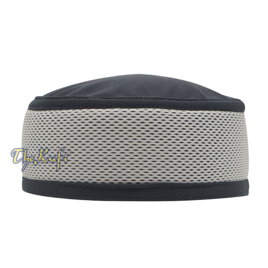 Dark Grey and Off White Madun Vented Top Pliable Two-color Round Kufi Hat