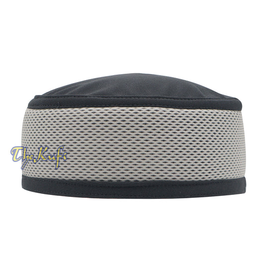 Topi Kufi Bundar Dua Warna Madun Berventilasi Abu-abu Tua dan Putih Pucat