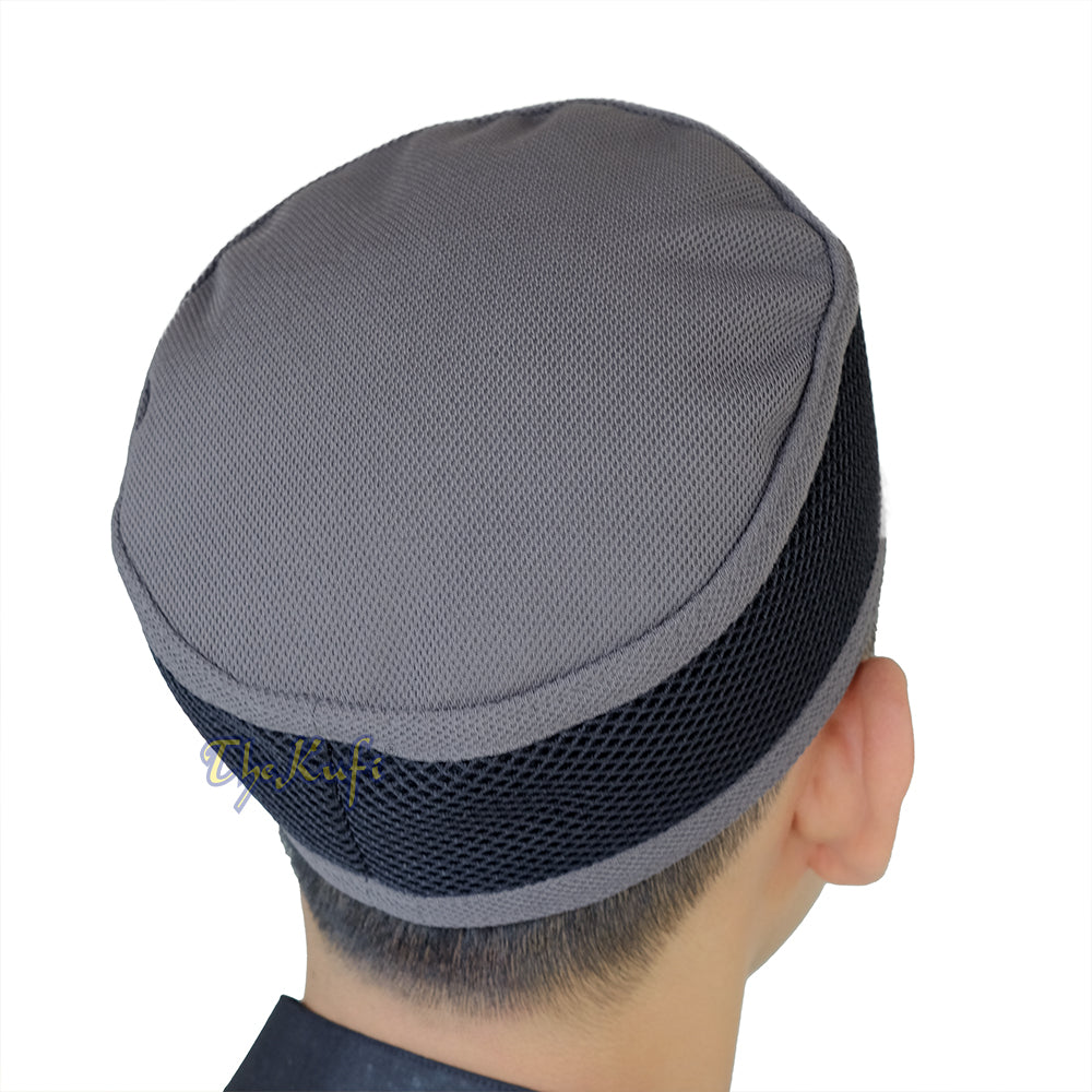 Dark Grey and Black Madun Vented Top Pliable Two-Color Round Kufi Hat