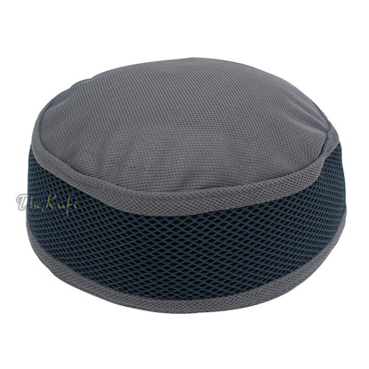 Dark Grey and Black Madun Vented Top Pliable Two-Color Round Kufi Hat