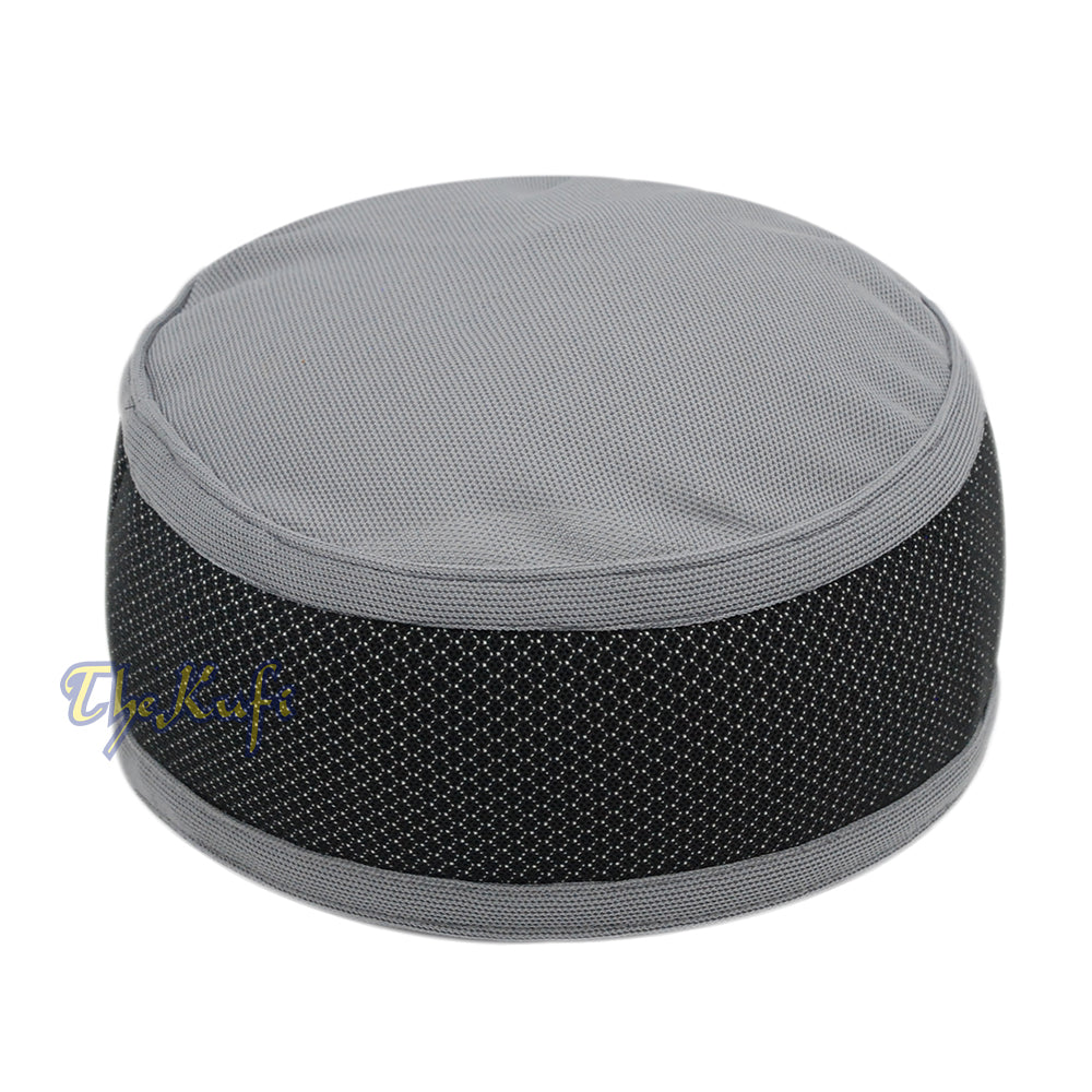 Topi Kufi Bulat Dua Warna Madun Abu-abu dan Perak dengan Atasan Berventilasi yang Dapat Dilenturkan