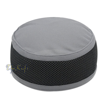 Topi Kufi Bulat Dua Warna Madun Abu-abu dan Perak dengan Atasan Berventilasi yang Dapat Dilenturkan