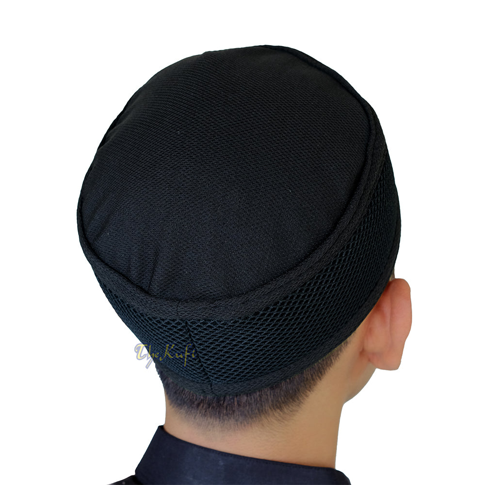 Black Madun Kufi - Pliable Round Black Net Sides Foldable Muslim Hat