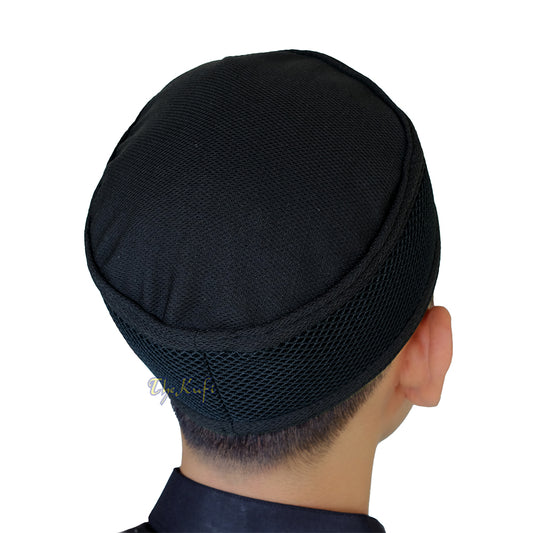 Black Madun Kufi - Pliable Round Black Net Sides Foldable Muslim Hat