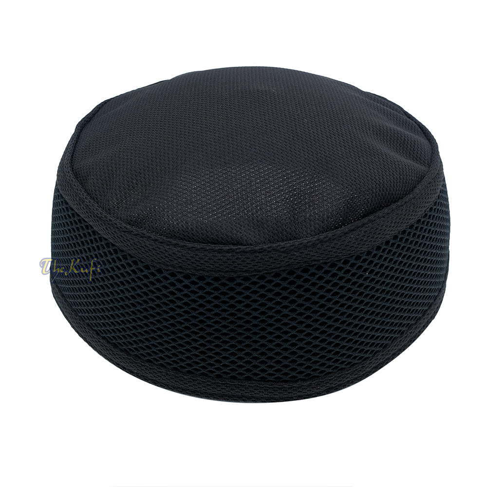 Black Vented Top Pliable Two-Color Round Kufi Hat