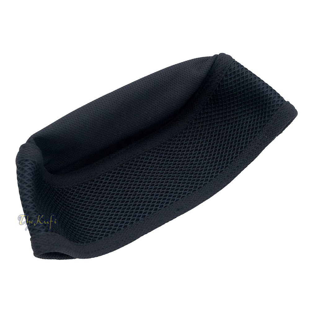 Black Madun Kufi - Pliable Round Black Net Sides Foldable Muslim Hat