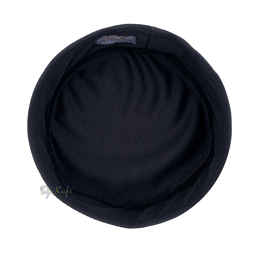 Black Vented Top Pliable Two-Color Round Kufi Hat