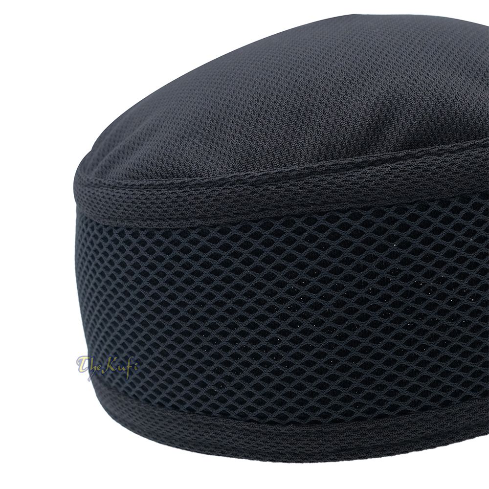 Black Madun Kufi – Pliable Round Black Net Sides Foldable Muslim Hat