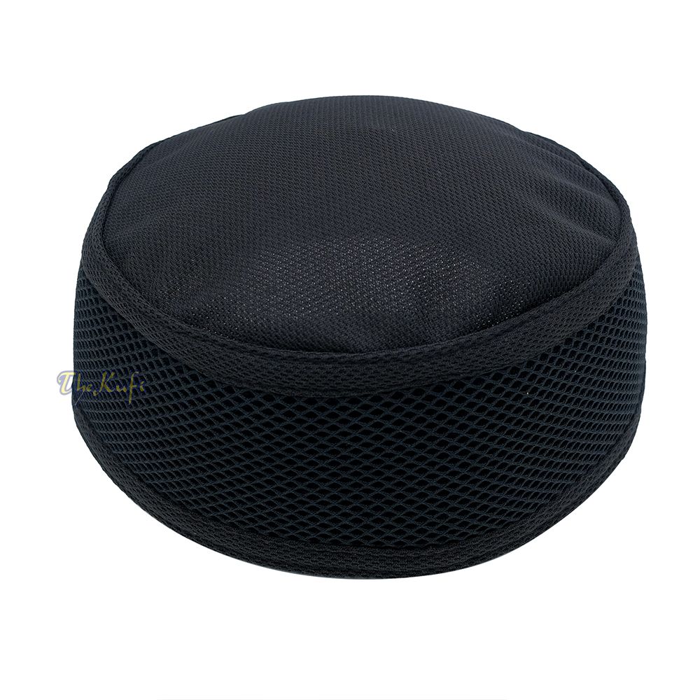 Black Madun Kufi – Pliable Round Black Net Sides Foldable Muslim Hat