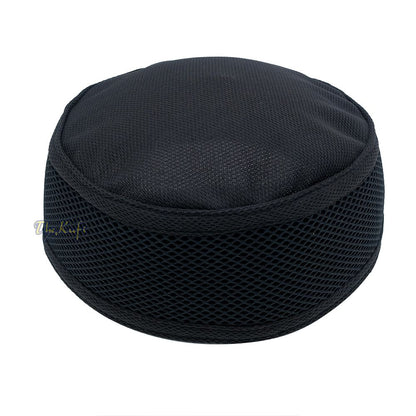 Black Madun Kufi – Pliable Round Black Net Sides Foldable Muslim Hat