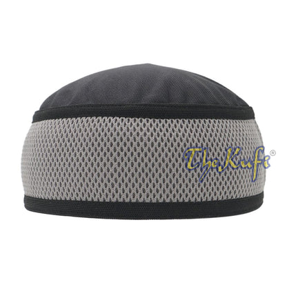 Black with Dark Gray Madun Vented Top Pliable Two-Color Round Kufi Hat