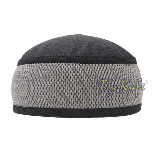 Black with Dark Gray Madun Vented Top Pliable Two-Color Round Kufi Hat