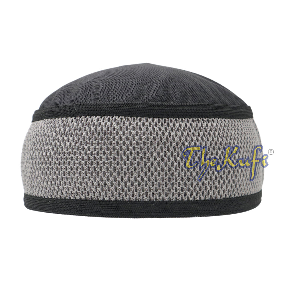 Topi Kufi Bulat Dua Warna Lentur Hitam dengan Madun Abu-abu Tua