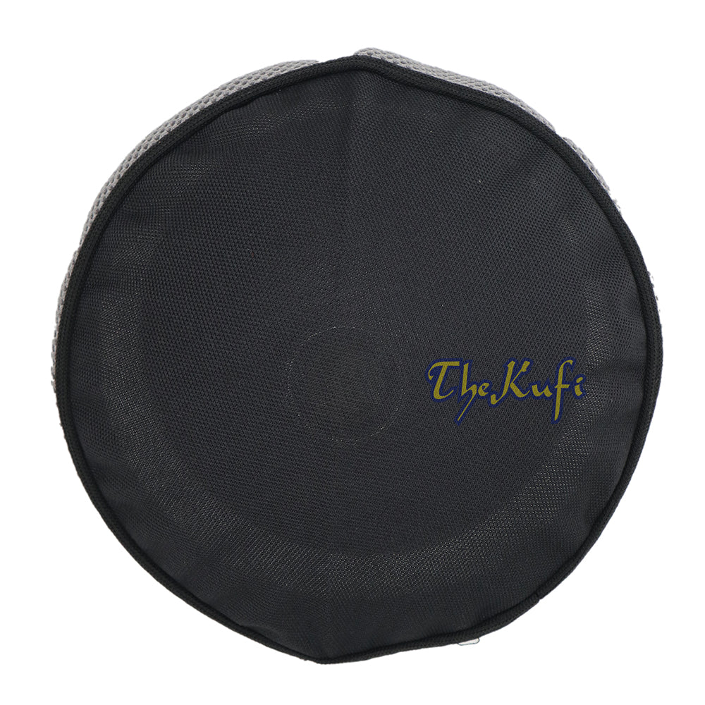 Topi Kufi Bulat Dua Warna Lentur Hitam dengan Madun Abu-abu Tua