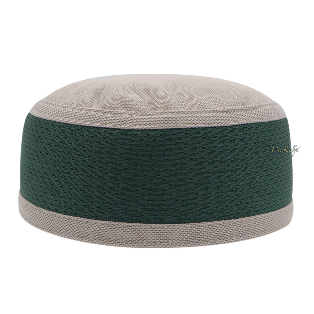 Light Khaki and Dark Green Madun Vented Top Pliable Two-color Round Kufi Hat